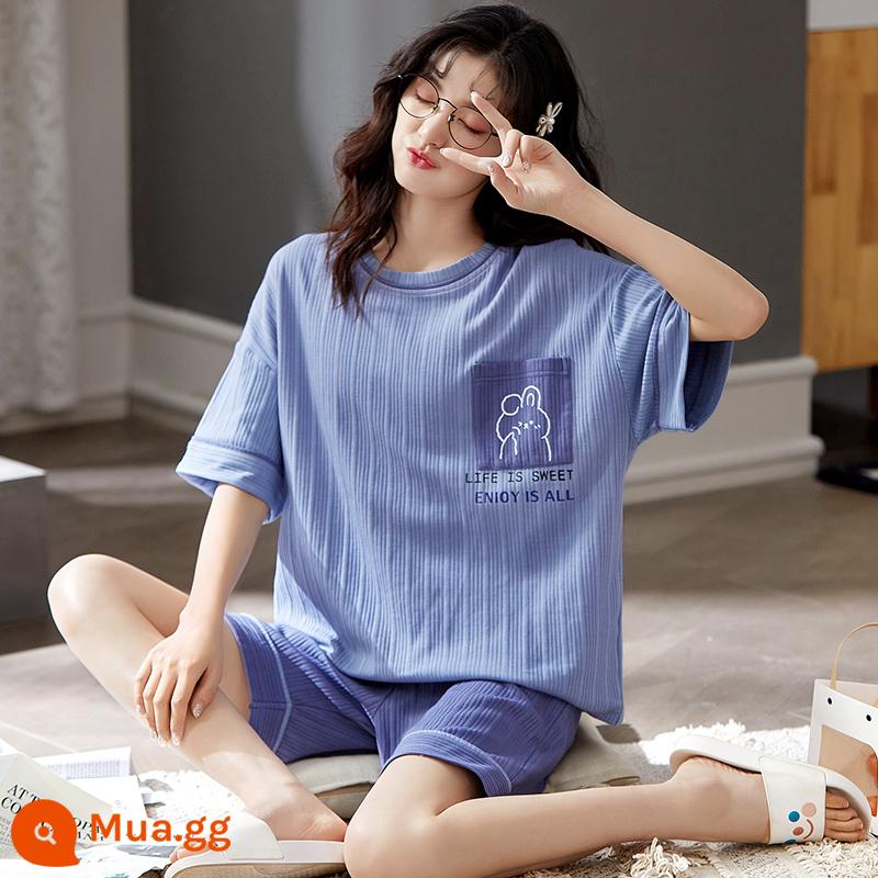 Bộ đồ ngủ nữ phong cách mùa hè có đệm ngực váy ngủ cotton ngắn tay size lớn phục vụ tại nhà không áo ngực phù hợp với mùa hè - Bộ đồ ngắn tay: C356 [không lộ ngực]