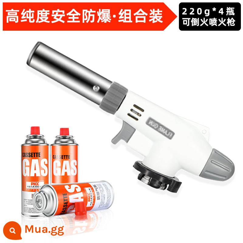 Lò băng cassette bình ga khí hóa lỏng lọ thẻ butan di động xi lanh khí từ ngoài trời khí gas chống cháy nổ - Súng phun lửa có thể đổ + 220g*4 chai [độ tinh khiết cao/an toàn và chống cháy nổ]