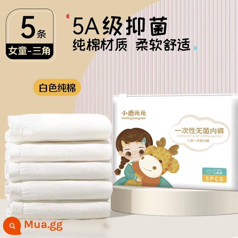 Đồ lót dùng một lần cho trẻ em Quần short du lịch cotton nguyên chất cho bé trai và bé gái kiểu tam giác vô trùng quần dùng một lần góc vuông cho trẻ lớn - [Phong Cách Tam Giác] Bé Gái Cotton Trắng 5 Gói