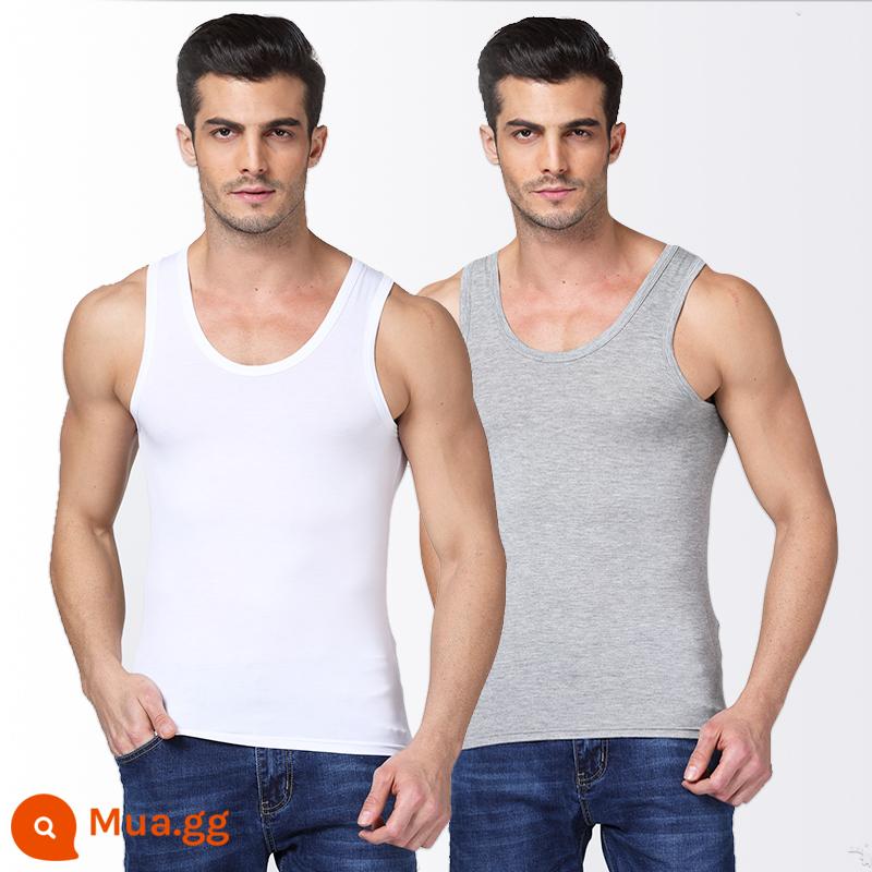 Cotton nguyên chất áo vest nam mùa hè vượt chướng ngại vật thể thao mặc bên trong xuân thu đáy tập thể dục không tay cotton trắng ông già áo - Xám + Trắng [2 gói]