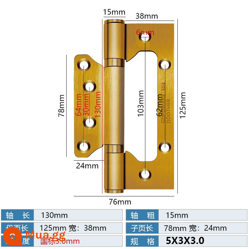 Bản lề mẹ chồng bằng thép không gỉ Cửa chịu lực cửa gỗ Bản lề 4 inch 5 inch Cửa đệm gấp lá lỏng mở và đóng - Mẹ chồng chuẩn quốc gia inox 5 inch màu vàng đồng [3mm]