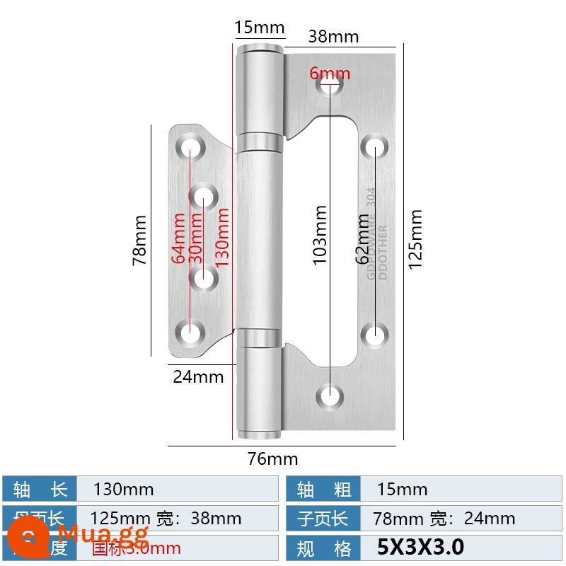 Bản lề mẹ chồng bằng thép không gỉ Cửa chịu lực cửa gỗ Bản lề 4 inch 5 inch Cửa đệm gấp lá lỏng mở và đóng - Mẹ chồng tiêu chuẩn quốc gia 5 inch inox chải bạc [3mm]