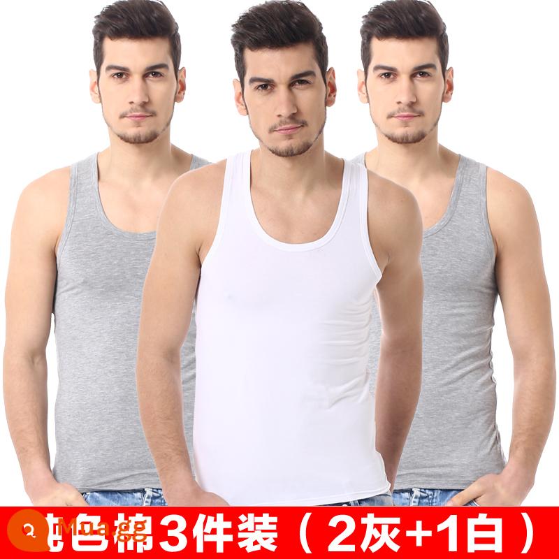 Bộ 3 Áo Vest Nam Cotton Nguyên Chất Vượt Rào Thể Thao Đáy Áo Sơ Mi Quần Lót Cotton Mỏng Sling Tập Thể Hình Quần Lót Không Đường May - 2 màu xám + 1 màu trắng [ba gói]