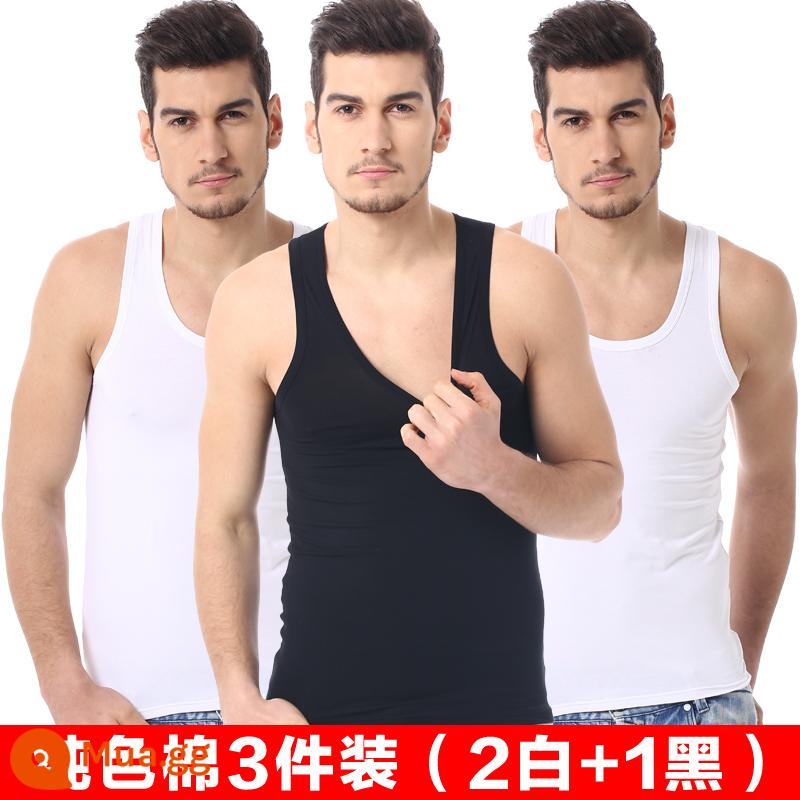 Bộ 3 Áo Vest Nam Cotton Nguyên Chất Vượt Rào Thể Thao Đáy Áo Sơ Mi Quần Lót Cotton Mỏng Sling Tập Thể Hình Quần Lót Không Đường May - 2 trắng + 1 đen [ba gói]