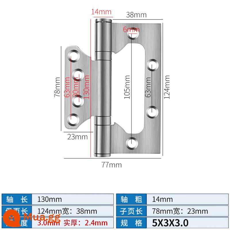 Bản lề mẹ chồng bằng thép không gỉ Cửa chịu lực cửa gỗ Bản lề 4 inch 5 inch Cửa đệm gấp lá lỏng mở và đóng - Mẹ nội tuyến 5 inch thép không gỉ chải bạc [3.0]