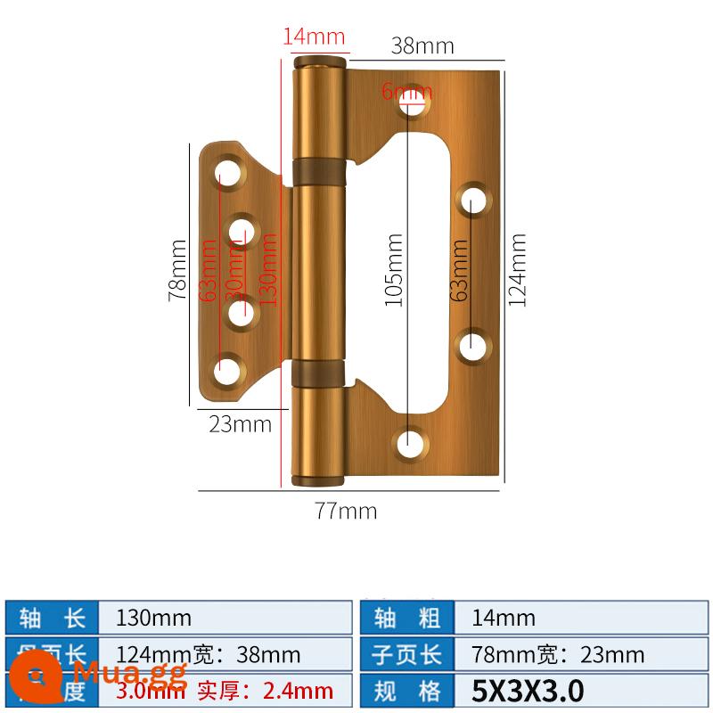 Bản lề mẹ chồng bằng thép không gỉ Cửa chịu lực cửa gỗ Bản lề 4 inch 5 inch Cửa đệm gấp lá lỏng mở và đóng - Mẹ nội tuyến 5 inch inox màu vàng đồng [3.0]