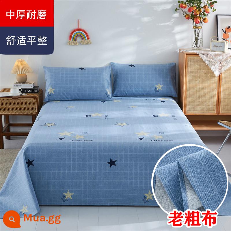 Ga Giường Cotton Đơn Mảnh Mùa Hè Dày Cũ Vải Thô Bộ 3 100 Cotton Linen Chần Gòn Đơn Ký Túc Xá Sinh Viên Thảm - Chất cotton nguyên chất - Edifier xanh