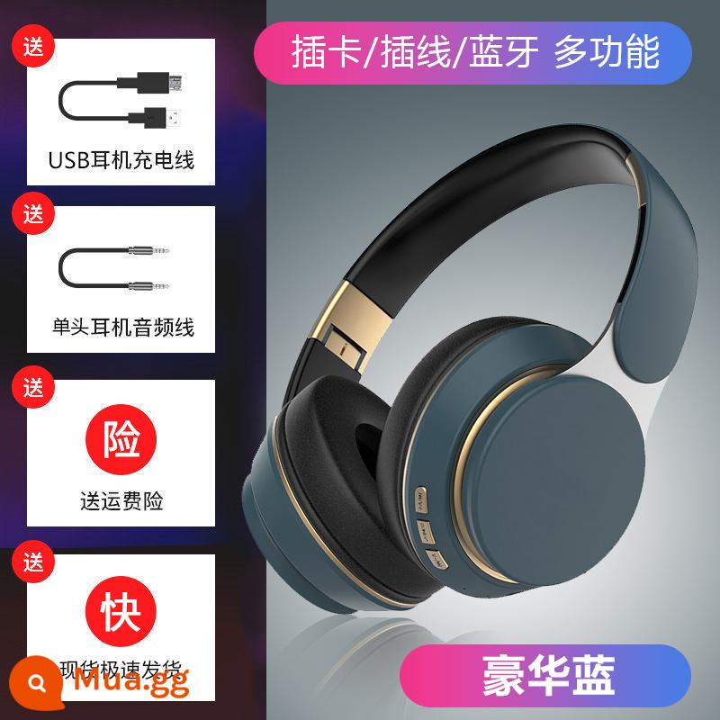 Tai nghe bluetooth không dây tai nghe chơi game tai nghe khử tiếng ồn có micrô thời gian chờ siêu dài điện thoại di động máy tính - Màu xanh lam sang trọng (★Âm trầm cực mạnh★Chất lượng âm thanh Bluetooth 5.2★HIFI)