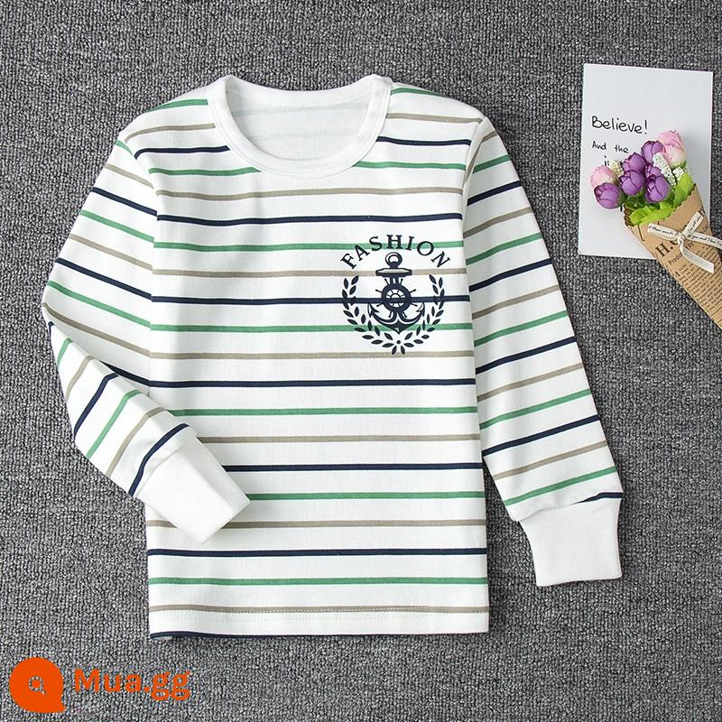 Quần lót cotton nguyên chất cho bé gái, quần áo mùa thu cho bé, quần áo đơn bé gái, áo liền quần trẻ em, đồ ngủ cotton trẻ em, cổ giữa - Sọc thủy thủ (áo đơn)