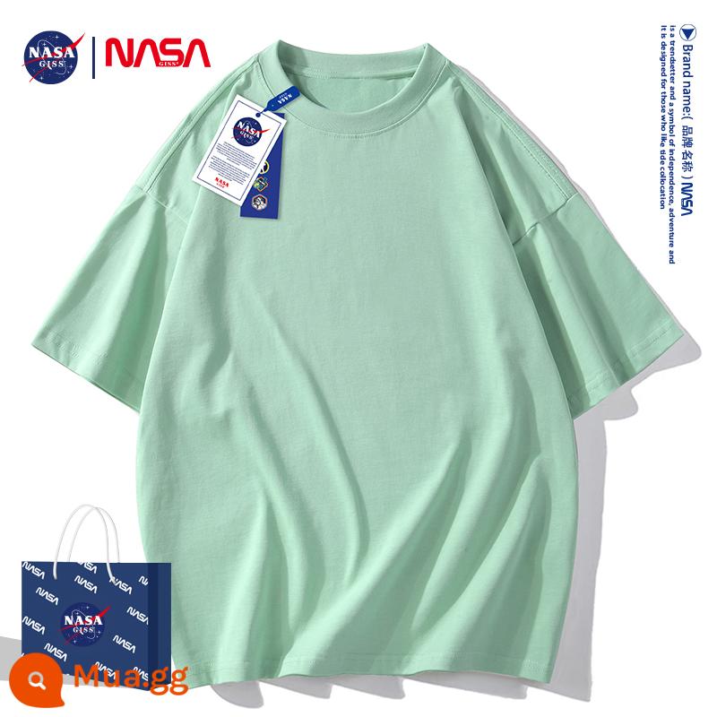 NASA doanh đồng màu áo thun ngắn tay nam nữ cặp đôi mẫu dáng rộng cổ tròn cotton nguyên chất thủy triều nặng thương hiệu áo thun trắng - màu xanh lợt