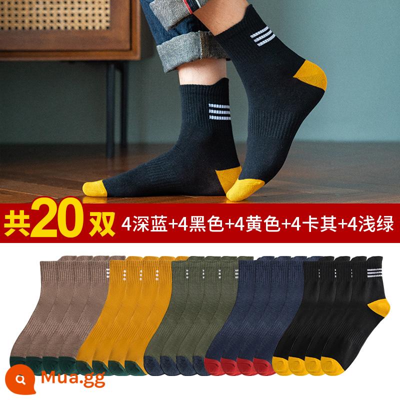 Vớ nam nam -tube dài dài polyester polyester mùa thu mùa thu và mùa đông chống mồ hôi hấp thụ các chàng trai - 4 xanh đậm 4 đen 4 vàng 4 kaki 4 xanh nhạt [20 đôi]