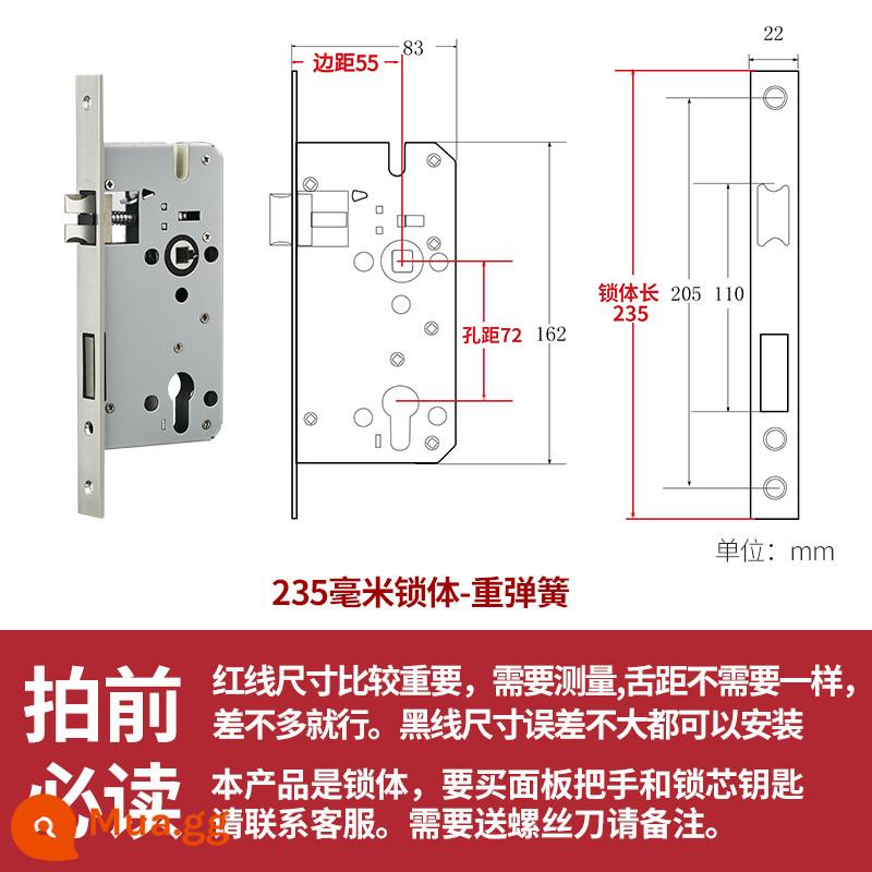 Thép không gỉ thân khóa lõi khóa trong nhà phòng ngủ chốt cửa khóa cửa gỗ đa năng cửa phòng bộ khóa phòng hộ gia đình tắt tiếng - 235 nặng mùa xuân