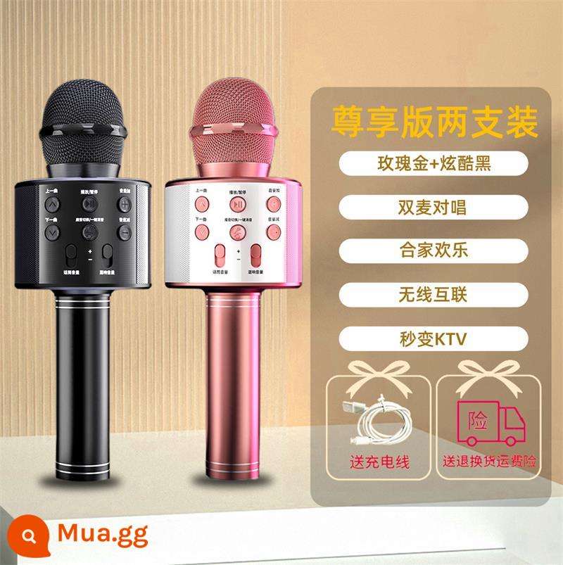 Micro Karaoke Micro Âm Thanh Tích Hợp Không Dây Bluetooth Tivi Trẻ Em Hát Quốc Gia Gia Đình KTV Thay Đổi Giọng Nói Họ - Hai gói [đen mát + vàng hồng độc quyền] kết nối không dây và song ca micro kép