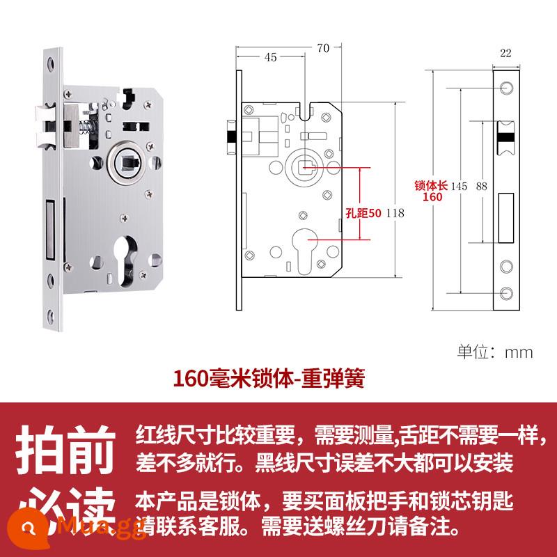 Thép không gỉ thân khóa lõi khóa trong nhà phòng ngủ chốt cửa khóa cửa gỗ đa năng cửa phòng bộ khóa phòng hộ gia đình tắt tiếng - lò xo nặng 160