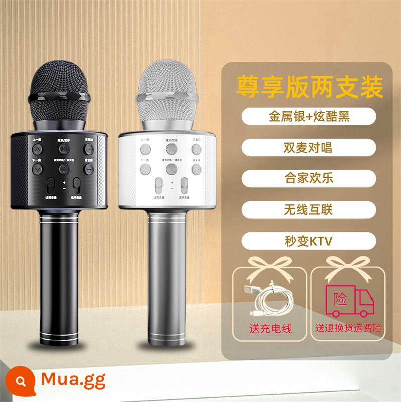 Micro Karaoke Micro Âm Thanh Tích Hợp Không Dây Bluetooth Tivi Trẻ Em Hát Quốc Gia Gia Đình KTV Thay Đổi Giọng Nói Họ - Hai gói [đen mát + bạc kim loại độc quyền] kết nối không dây và song ca micro kép