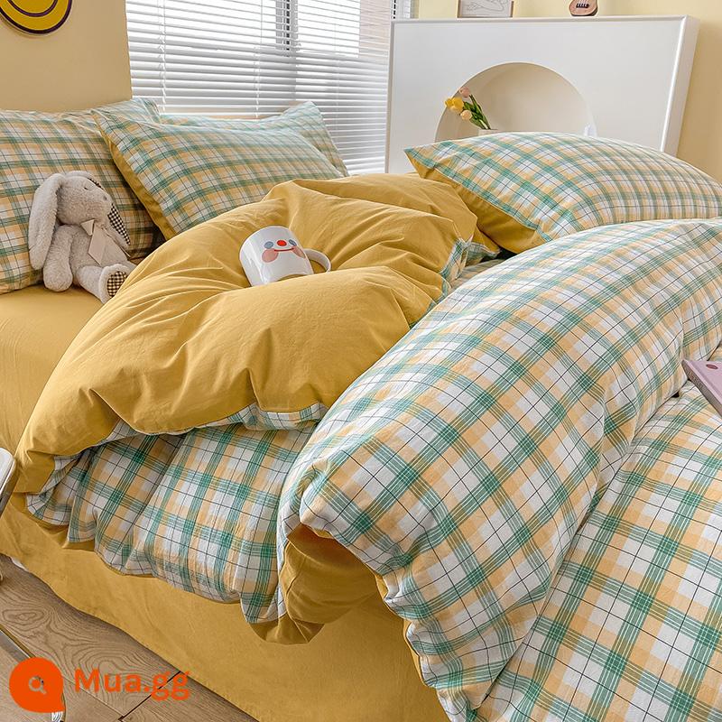 Bộ 4 giường ngủ cotton nguyên chất mới 2023 100 tấm trải giường bằng vải cotton và vỏ chăn bông ký túc xá sinh viên chăn ga gối đệm 3 bộ 4 - Bella Green [cotton thân thiện với da, không vón cục, không phai màu]