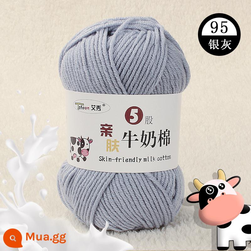 5 Sợi Sữa Chải Kỹ Cotton Handmade Tự Làm Dệt Cho Bé Len Bóng Hoa Chất Liệu Túi Trắng Dày Vừa Cho Bé áo Len Trẻ Em - 95 màu xám bạc