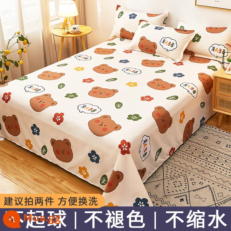 Ga trải giường đơn mảnh mùa đông ký túc xá sinh viên con đơn 1,5 m đã giặt cotton chải mền vỏ gối đơn ba món đôi - Gấu mèo. - Gấu mèo