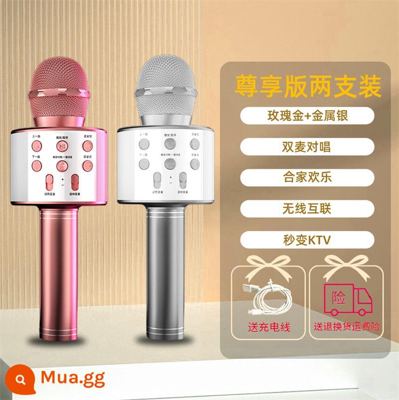 Micro Karaoke Micro Âm Thanh Tích Hợp Không Dây Bluetooth Tivi Trẻ Em Hát Quốc Gia Gia Đình KTV Thay Đổi Giọng Nói Họ - Hai gói [Vàng hồng + Bạc kim loại độc quyền] Kết nối không dây, song ca micro kép