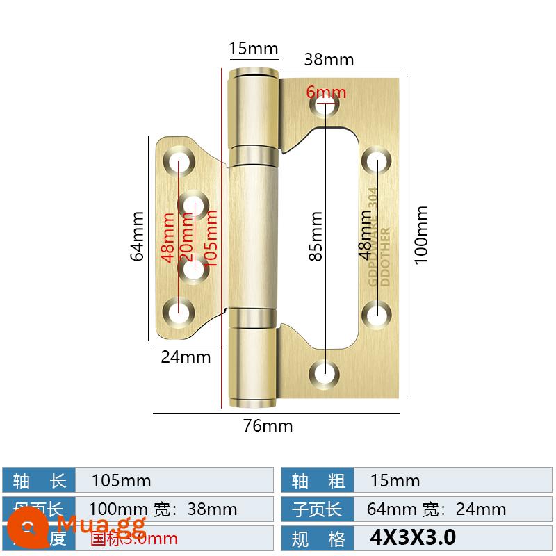 Bản lề mẹ chồng bằng thép không gỉ Cửa chịu lực cửa gỗ Bản lề 4 inch 5 inch Cửa đệm gấp lá lỏng mở và đóng - Mẹ chồng chuẩn quốc gia inox 4 inch vàng quý phái [3mm]