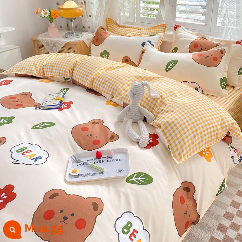 Vỏ chăn đơn mảnh 150x200x230 mùa đông ký túc xá sinh viên đơn nguyên chất giặt sạch cotton chần đơn 1.5m chải vỏ chăn - Gấu mèo. - Gấu mèo