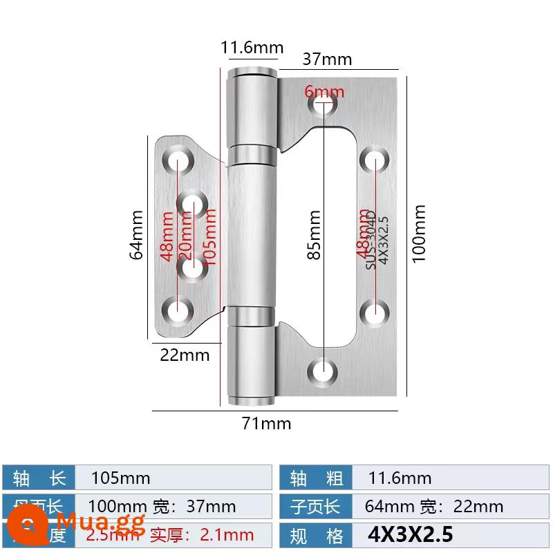 Bản lề mẹ chồng bằng thép không gỉ Cửa chịu lực cửa gỗ Bản lề 4 inch 5 inch Cửa đệm gấp lá lỏng mở và đóng - Mẹ nội tuyến 4 inch bằng thép không gỉ chải bạc [2.5]