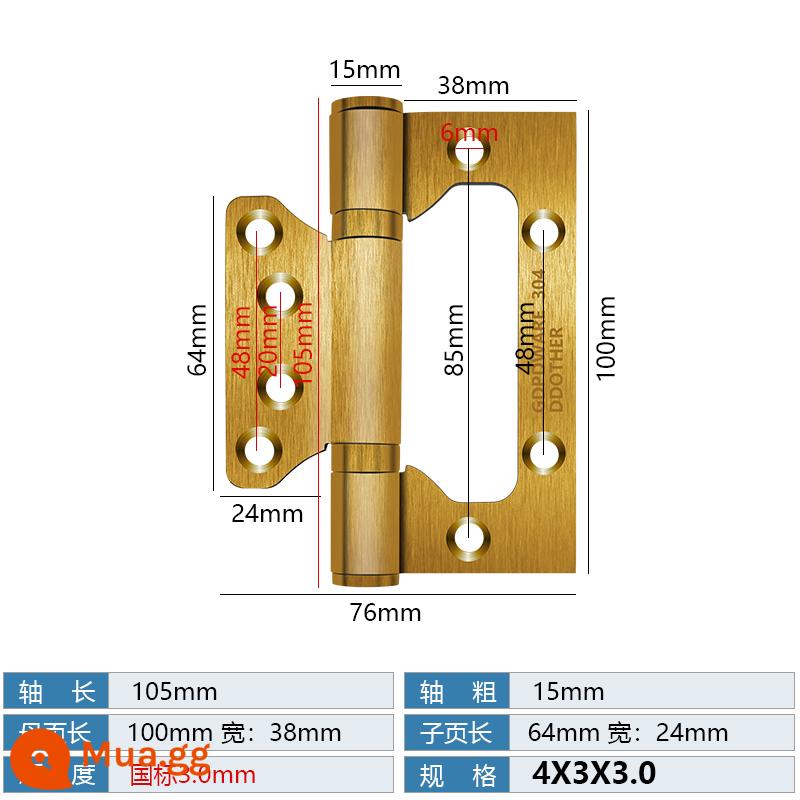 Bản lề mẹ chồng bằng thép không gỉ Cửa chịu lực cửa gỗ Bản lề 4 inch 5 inch Cửa đệm gấp lá lỏng mở và đóng - Mẹ chồng chuẩn quốc gia inox 4 inch màu vàng đồng [3mm]