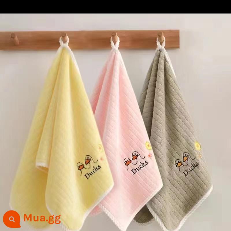 Khăn tắm trẻ em, nam nữ, tắm em bé, nhung san hô, mềm mại và thấm hút tốt hơn cotton nguyên chất, khăn lớn gia dụng người lớn - Vịt Happy (3 gói) vàng+hồng+xám