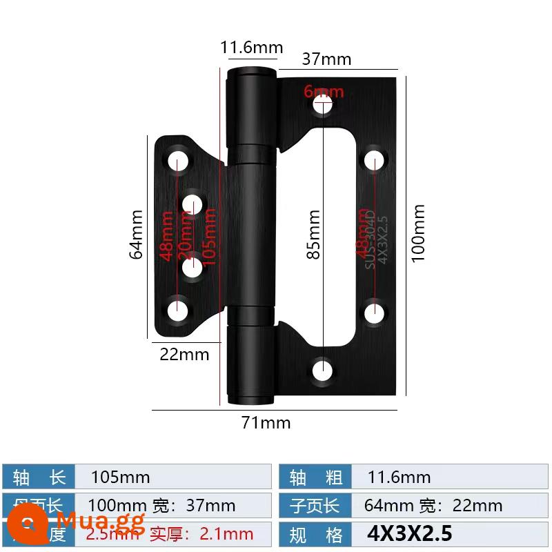 Bản lề mẹ chồng bằng thép không gỉ Cửa chịu lực cửa gỗ Bản lề 4 inch 5 inch Cửa đệm gấp lá lỏng mở và đóng - Mẹ nội tuyến 4 inch thép không gỉ màu đen sang trọng [2.5]