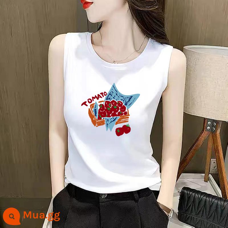 Cotton nguyên chất yếm nữ mặc bên trong mùa hè 2023 thể thao mới mặc bên ngoài áo vest đáy áo sơ mi Áo thun không tay hàng đầu - 099-Trắng-A29-Cà Chua