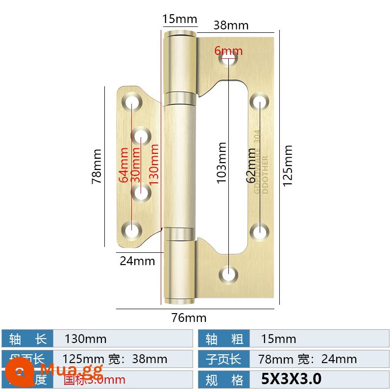 Bản lề mẹ chồng bằng thép không gỉ Cửa chịu lực cửa gỗ Bản lề 4 inch 5 inch Cửa đệm gấp lá lỏng mở và đóng - Mẹ chồng chuẩn quốc gia 5 inch vàng quý phái [3mm]