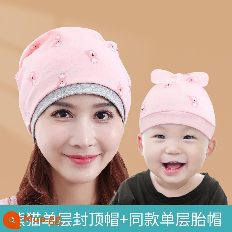 Mũ giam dành cho phụ nữ sau sinh mùa xuân thu cotton nguyên chất chống gió mùa hè mỏng mũ cho bà bầu phụ nữ mang thai Khăn trùm đầu băng đô mùa xuân hè - Mũ một lớp Panda + Mũ lốp một lớp cùng kiểu dáng