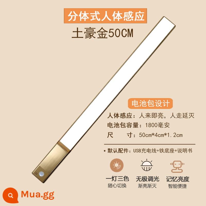 Hai mảnh tủ quần áo cảm ứng đèn led sạc tay không dây quét bếp tổng thể đèn tủ giày giường đèn ngủ - Cảm biến cơ thể người vàng 50CM