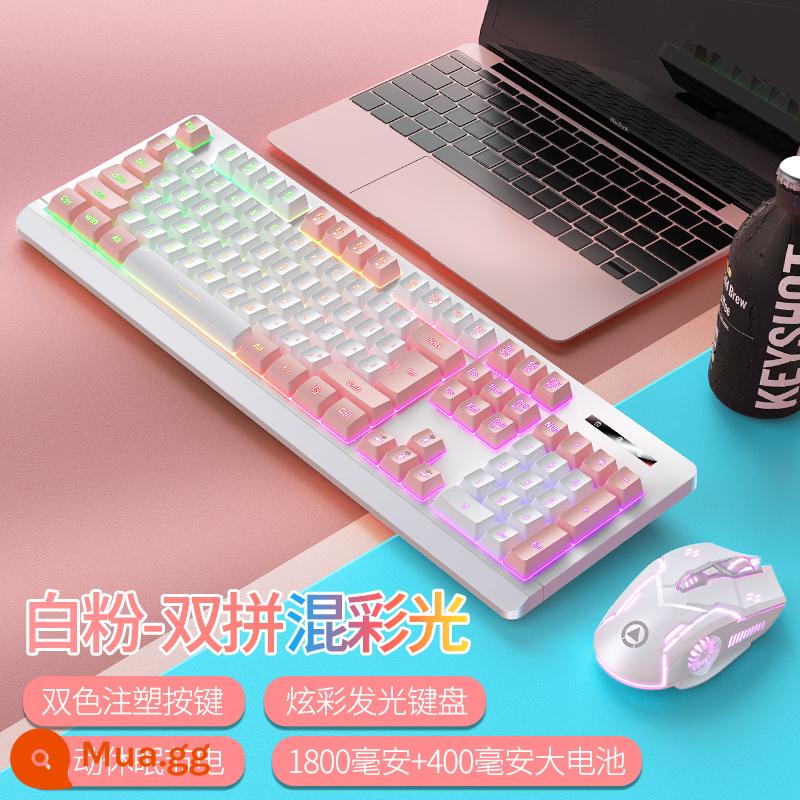 Bộ Bàn Phím Và Chuột Không Dây Silver Carving KM-01 Sạc Dạ Quang Máy Tính Để Bàn Laptop Văn Phòng Tắt Tiếng Gõ Cảm Thấy Hay Chuyên Dụng Phim Dễ Thương - Bộ Bàn Phím Và Chuột Sạc Không Dây KM-01 Bột Trắng [Đèn Màu]