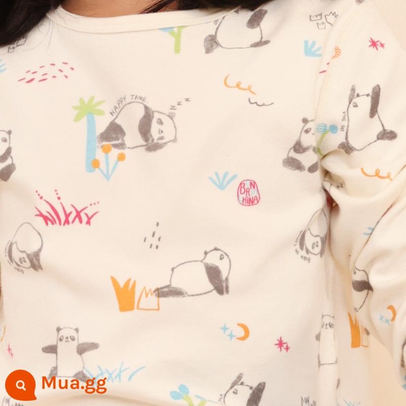 Youlan "Cổ Điển Cat Cotton" In Hình Bộ Đồ Lót Thu Đông 2023 Trẻ Em Mới Mềm Mại Và Thoải Mái Homewear - Gấu trúc lăn