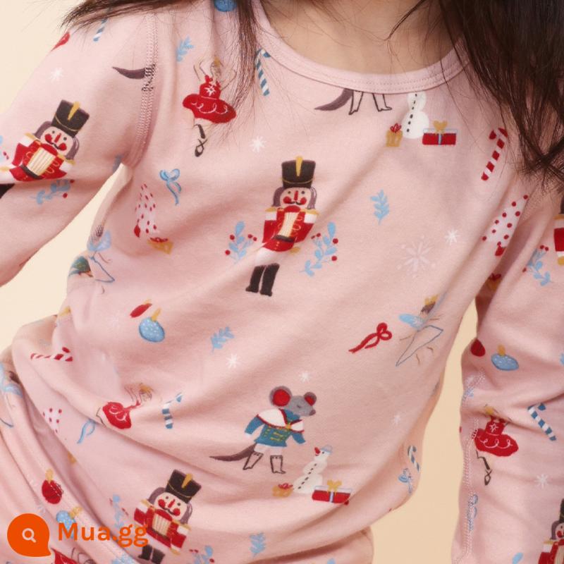 Youlan "Cổ Điển Cat Cotton" In Hình Bộ Đồ Lót Thu Đông 2023 Trẻ Em Mới Mềm Mại Và Thoải Mái Homewear - Kẹp hạt dẻ màu hồng anh đào