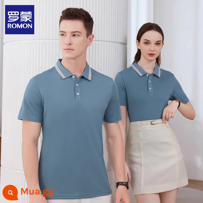 Romon nam có ve áo áo sơ mi polo xu hướng trẻ trung phù hợp với tất cả các trận đấu Áo thun ngắn tay áo thun nửa tay áo thun đi làm quần áo hàng đầu T - Xám xanh 5577 một chiếc