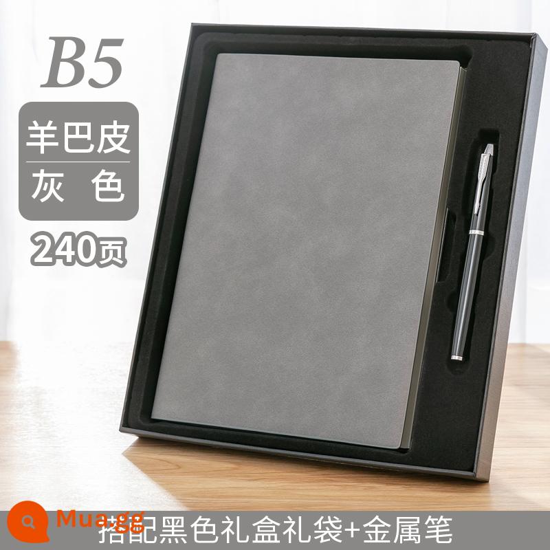 Máy tính xách tay kinh doanh tùy chỉnh phụ notepad b5 sách văn phòng lớn dày văn phòng phẩm nhật ký sinh viên tùy chỉnh có thể in logo đọc ghi chú bán buôn tùy chỉnh - B5 hộp đen da cừu xám + bút kim loại