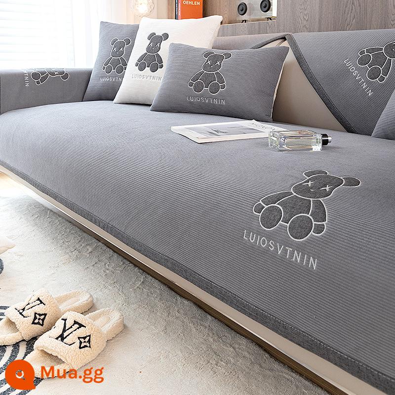 Voan Sofa Đệm Chống Trơn Trượt Cao Cấp Ghế Sofa Tất Cả Đơn Giản Hiện Đại Bốn Mùa Đa Năng Khăn Trải Đệm Mới - Gấu bạo lực-Xám đen[xh]