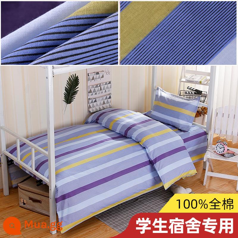 Ký túc xá cotton nguyên chất ba mảnh học sinh trung học với chăn duy nhất chăn ga trải giường trường đại học chỗ ở bộ đồ giường đầy đủ - Sợi cotton nguyên chất màu xanh xám