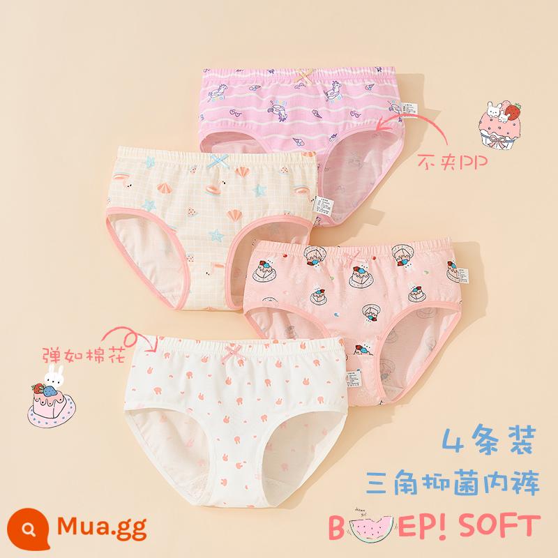 Quần lót bé gái tam giác cotton quần đùi cotton 100% cotton không kẹp pp bé gái học sinh tiểu học bé trung và lớn - 745+753[đáy quần kháng khuẩn, không đầu, cotton nguyên chất 4 miếng]