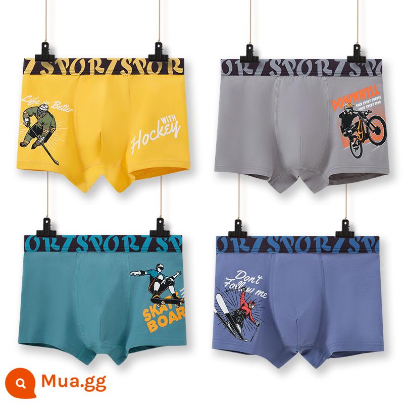 Thiếu niên trung và lớn trẻ em quần lót boxer quần lót trẻ em cậu bé mập cộng mỡ cộng cotton nguyên chất lụa băng phương thức - 9903 (4 miếng cotton nguyên chất kháng khuẩn)