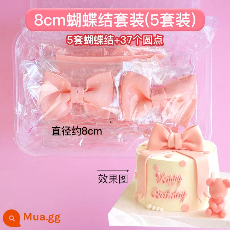 Fondant Nơ Thành Trung Quốc Đính Hôn Bánh Cưới Trang Trí Hạnh Phúc Nhân Đôi Socola Hạnh Phúc Bàn Tráng Miệng Phụ Kiện - Nơ hồng bạc 8cm*10 bộ