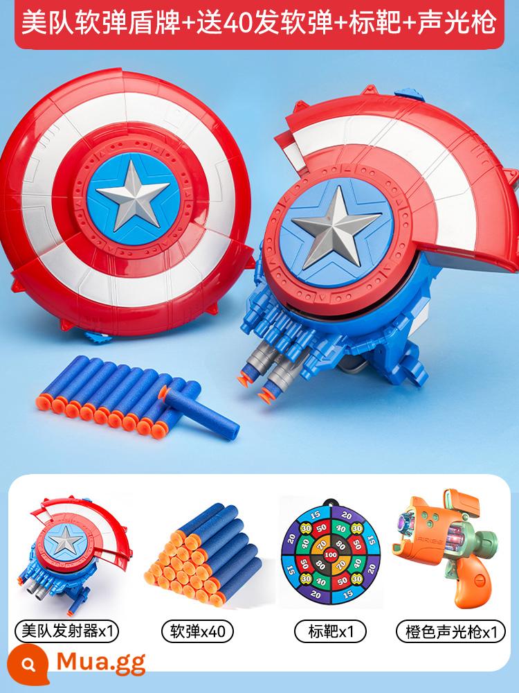 Khiên Captain America phóng đạn mềm nổ bắn súng cậu bé hơn 6 tuổi quà tặng đồ chơi trẻ em - Khiên đạn mềm của Captain America đi kèm 40 viên đạn mềm + mục tiêu treo + âm thanh màu cam và súng ánh sáng