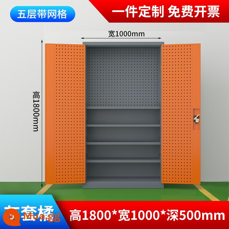 Bảo trì xưởng tủ công cụ phần cứng hạng nặng với ngăn kéo đai sắt hai cửa sửa chữa ô tô tủ khóa đa chức năng - Cửa đi có tấm treo dạng lưới (màu cam) phiên bản dày