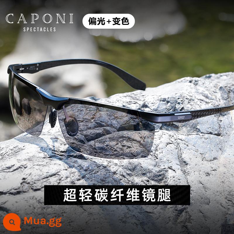 Caponi Carbon Fiber Ultra -Đèn phân cực Kính râm Men Ngày và đêm Sử dụng Kính râm máy biến áp lái xe - Phim đổi màu khung đen (dùng ngày và đêm)