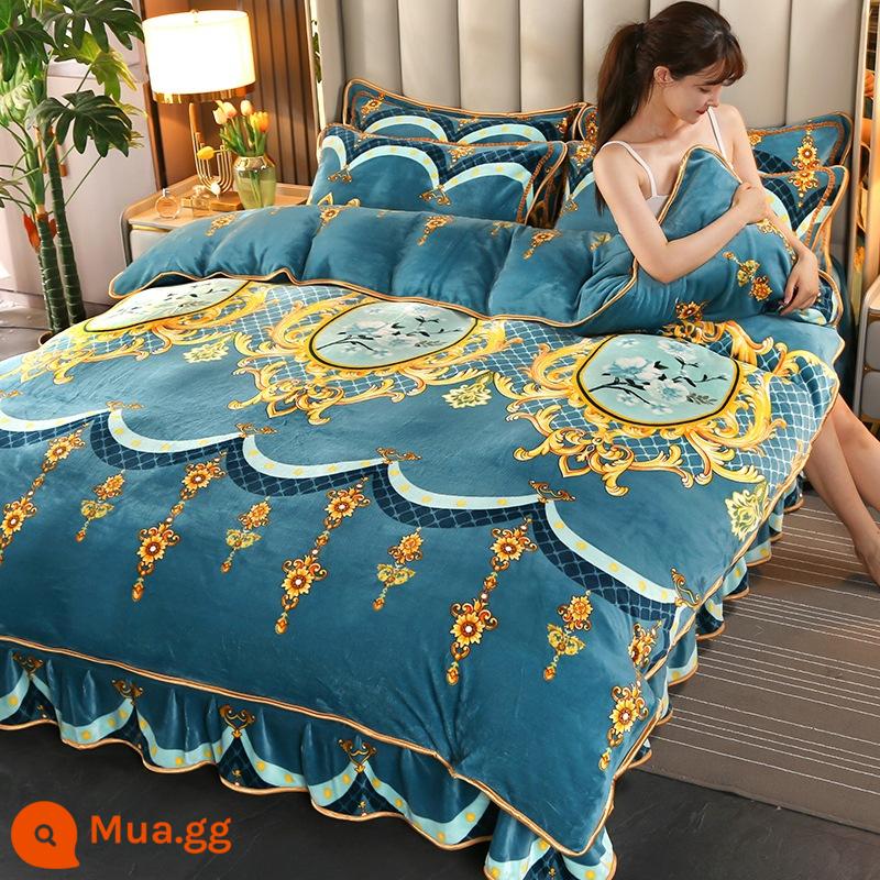 Dày nhung sữa bốn món mùa thu và mùa đông giường ấm áp chăn flannel san hô nhung 2 mặt cộng với nhung giường váy - Một bức màn của những giấc mơ