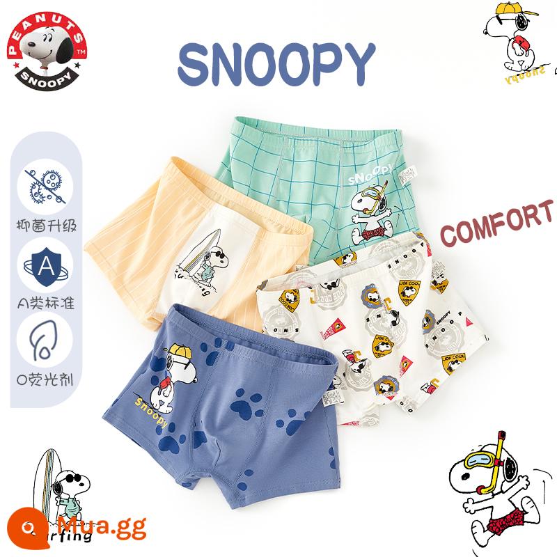 Snoopy quần lót trẻ em bé trai cotton bé trai bé trai cotton mùa hè quần đùi boxer quần boxer đầu - S1007+S1009 (Bộ 4 bông kháng khuẩn nguyên chất Snoopy)