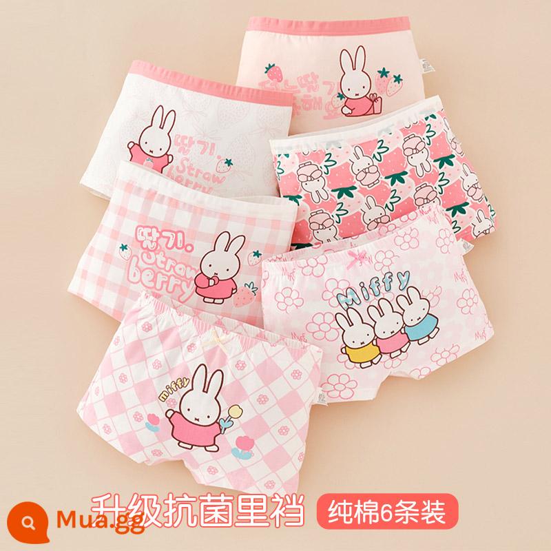 Quần lót trẻ em bé gái cotton boxer bé gái tam giác vuông quần đùi cotton bé gái bé gái quần lót 100% - Miffy 782+7029 kiểu boxer (6 miếng cotton nguyên chất kháng khuẩn)