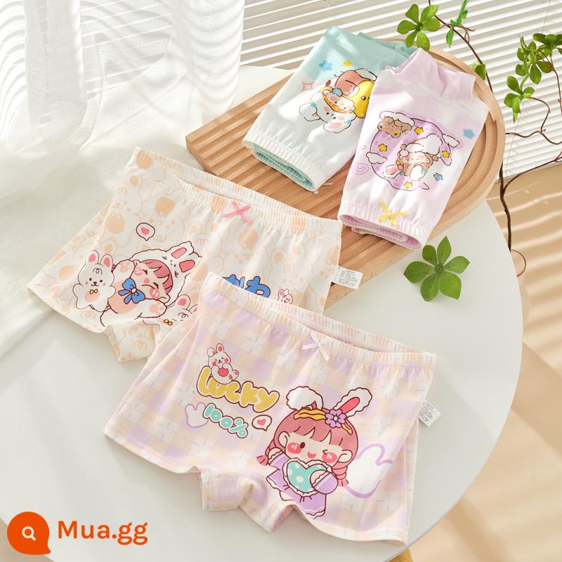 Quần lót trẻ em bé gái cotton boxer bé gái tam giác vuông quần đùi cotton bé gái bé gái quần lót 100% - 7053+7063 (Bộ 4 bông kháng khuẩn nguyên chất)